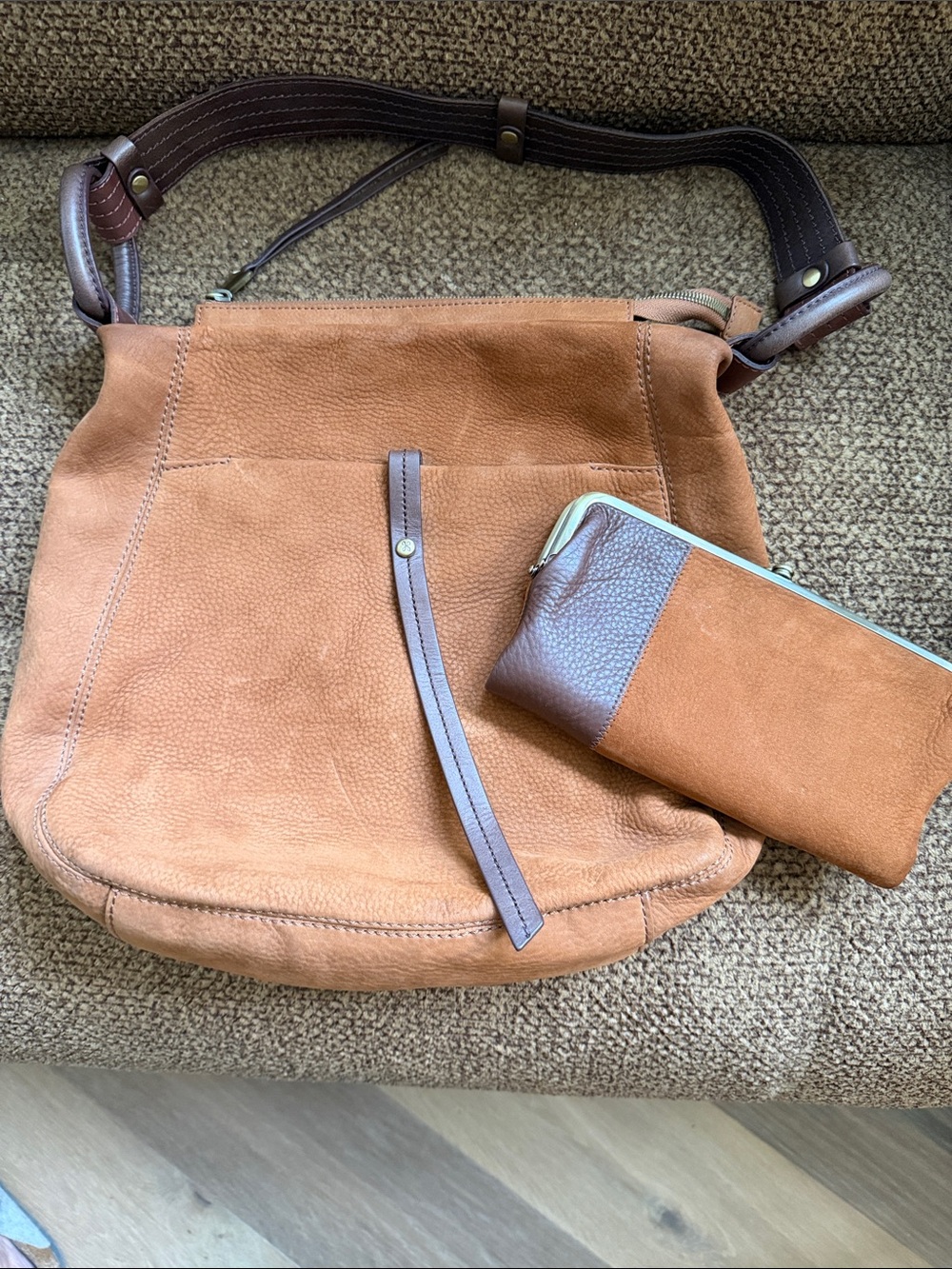 HOBO Brown Leather/Suede Shoulder Bag with Matching Wallet